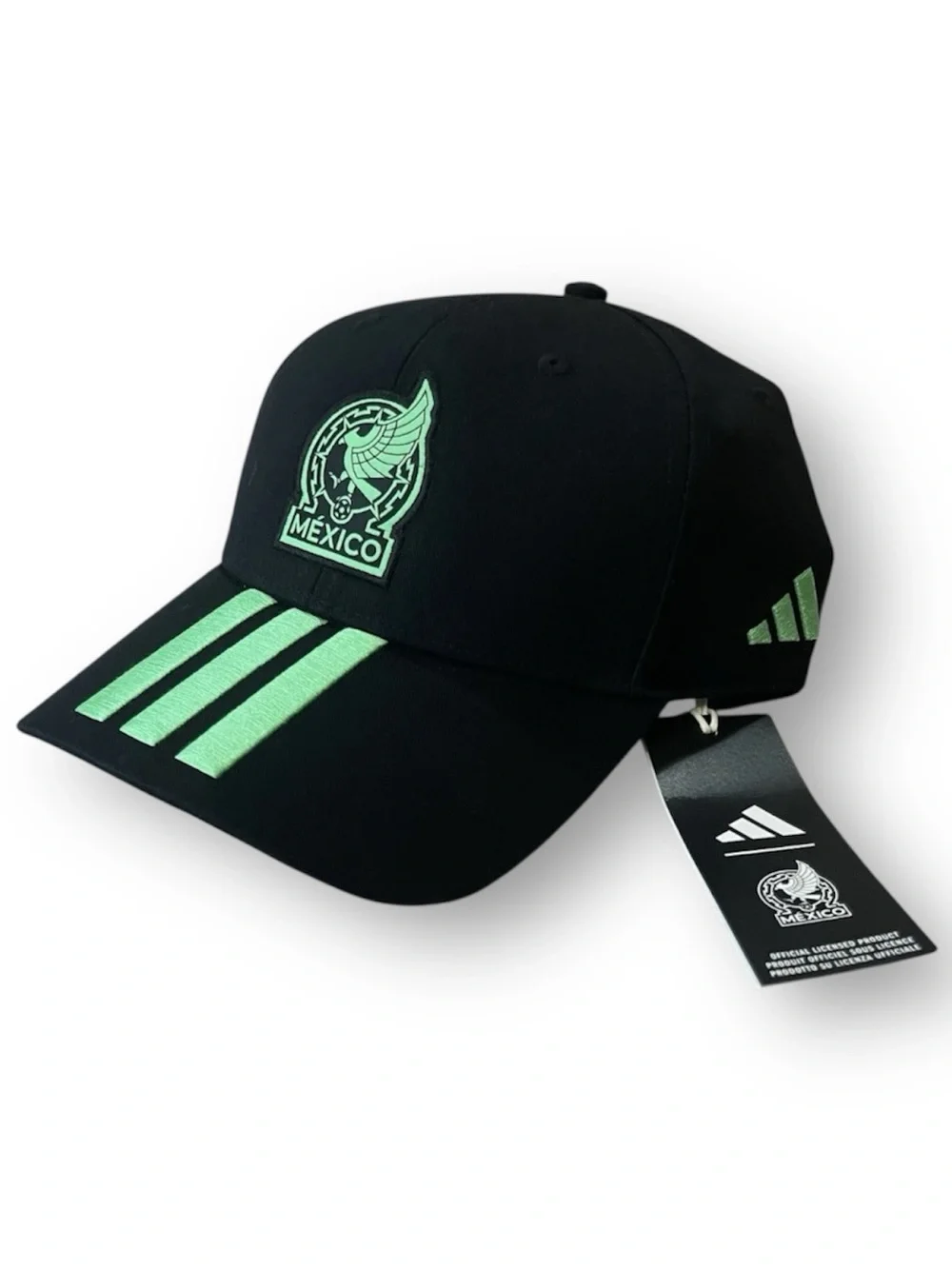 adidas Black Baseball Cap with Mint Green 3 stripes Mexico world cup logo KE7873